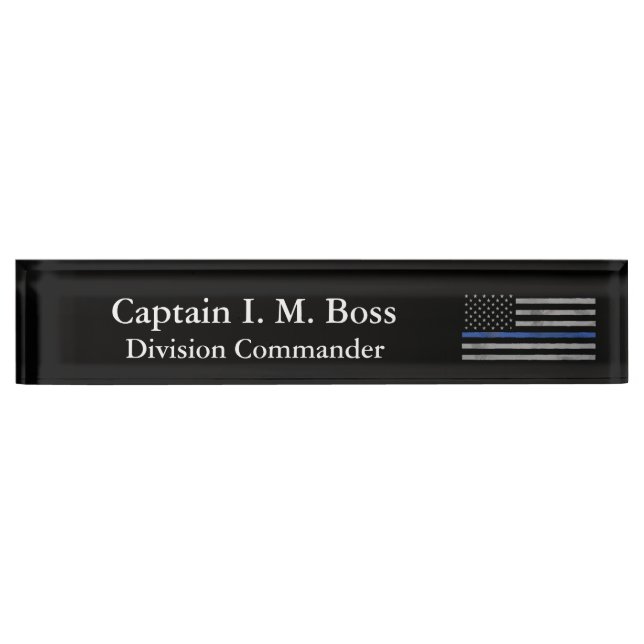 Thin Blue Line - Distressed Tattered Flag Nameplate (Front)