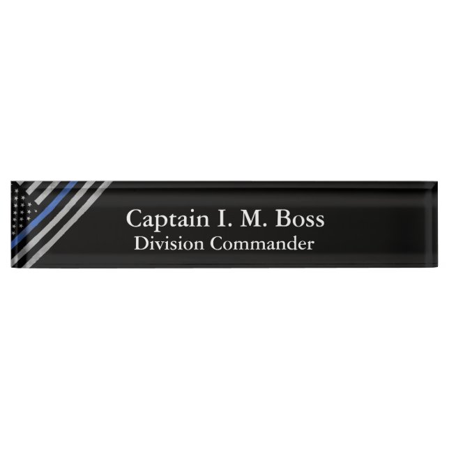 Thin Blue Line - Distressed Tattered Flag Nameplate (Front)