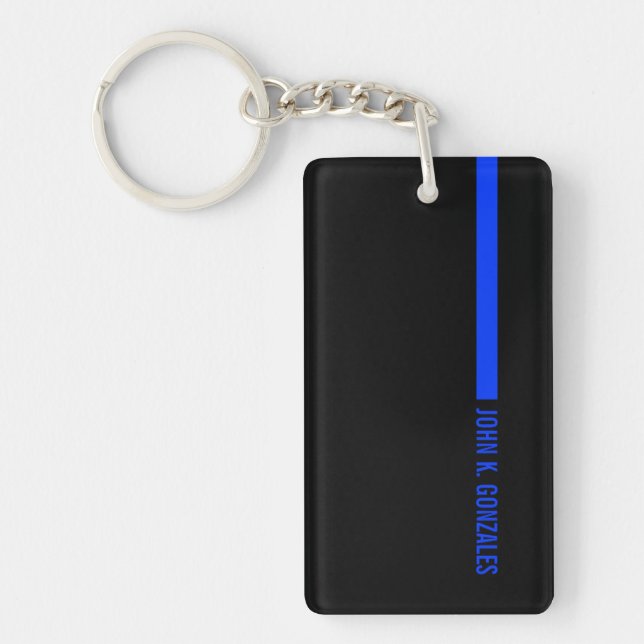 Thin Blue Line Ending With a Custom Text or Name Key Ring (Front)