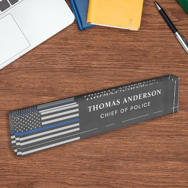 Thin Blue Line Faux Leather Police Officer  Nameplate (Creator Uploaded)