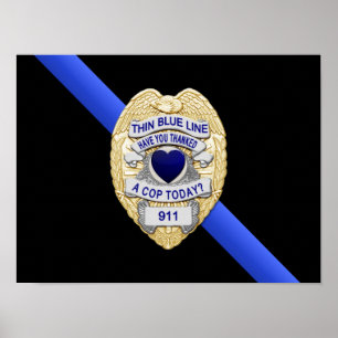 Thin Blue Line Flag & Badge Poster