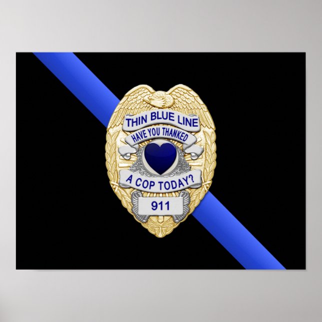 Thin Blue Line Flag & Badge Poster (Front)