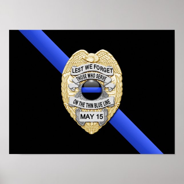 Thin Blue Line Flag & Badge Poster (Front)