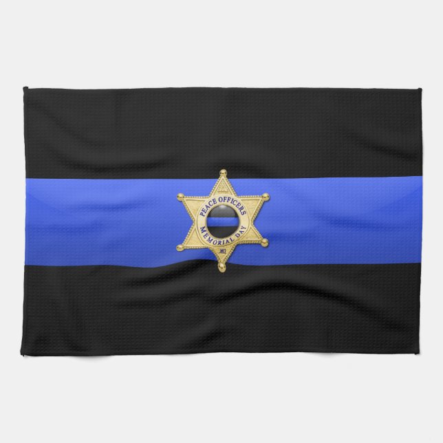 Thin Blue Line Flag & Badge Tea Towel (Horizontal)
