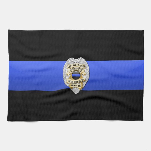 Thin Blue Line Flag & Badge Tea Towel (Horizontal)