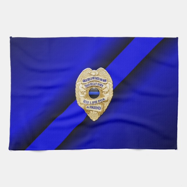 Thin Blue Line Flag & Badge Tea Towel (Horizontal)