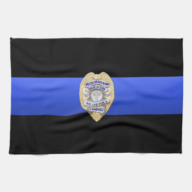 Thin Blue Line Flag & Badge Tea Towel (Horizontal)