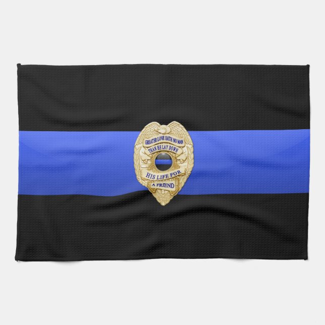Thin Blue Line Flag & Badge Tea Towel (Horizontal)