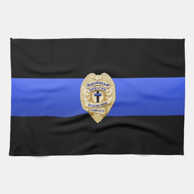 Thin Blue Line Flag & Badge Tea Towel (Horizontal)