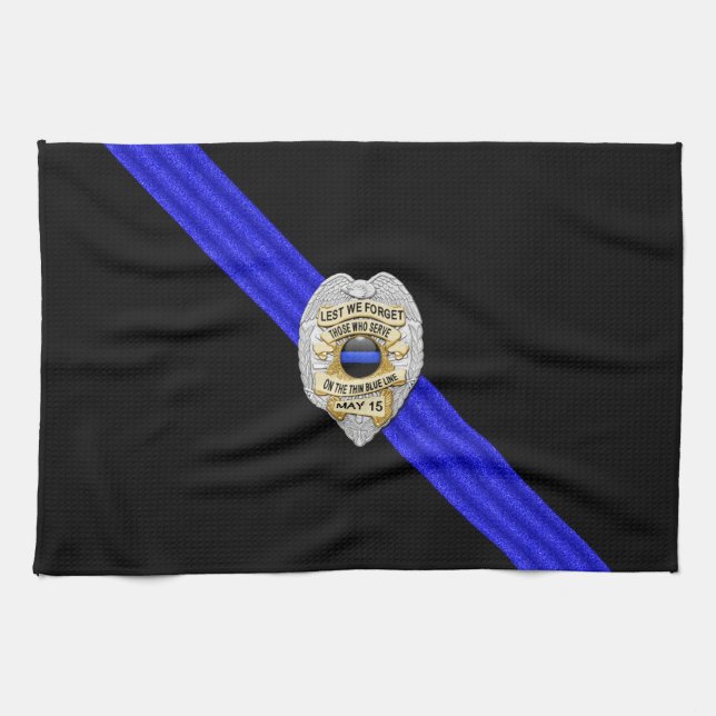 Thin Blue Line Flag & Badge Tea Towel (Horizontal)