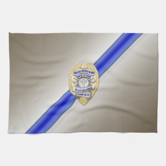 Thin Blue Line Flag & Badge Tea Towel (Horizontal)