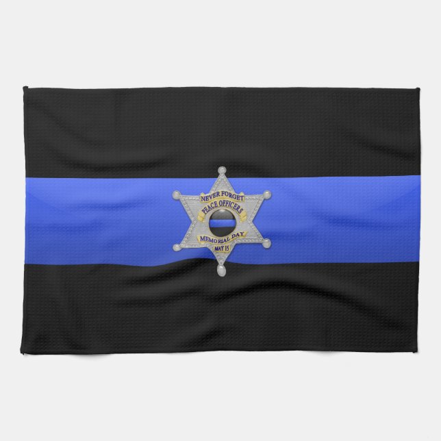 Thin Blue Line Flag & Badge Tea Towel (Horizontal)