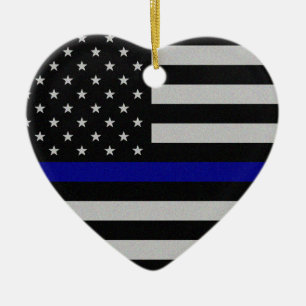 Thin Blue Line Flag Ceramic Tree Decoration