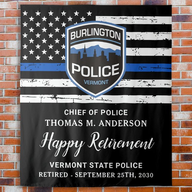 Thin Blue Line Flag Custom Logo Police Retirement Tapestry (Creator Uploaded)