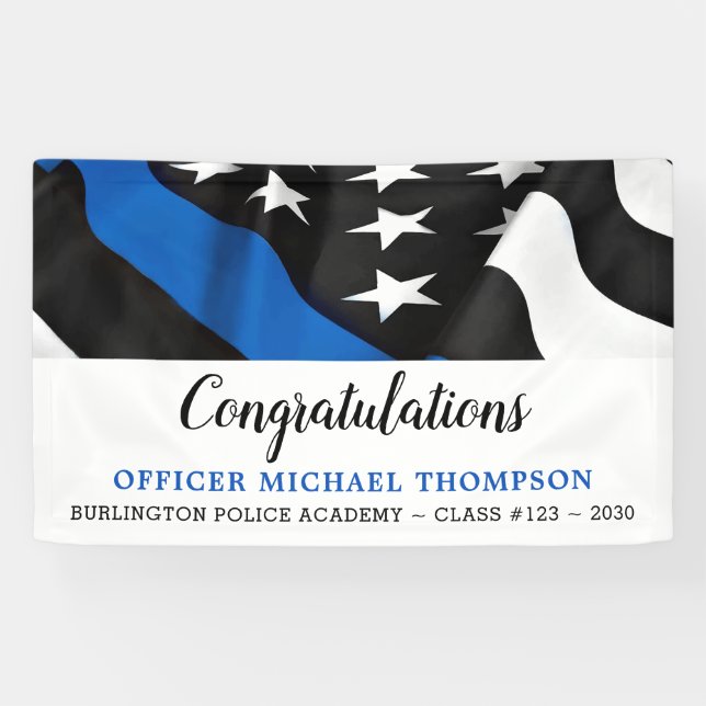 Thin Blue Line Flag Graduation Police Party Banner (Horizontal)