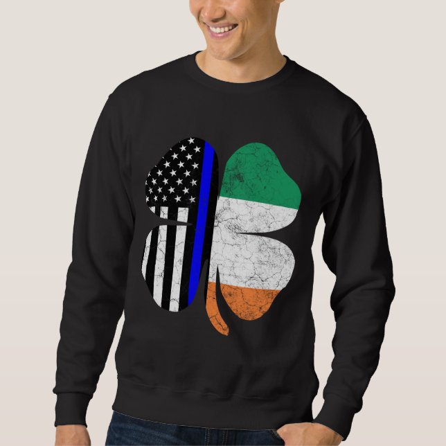 Thin Blue Line Flag Irish American St Patricks Day Sweatshirt (Front)