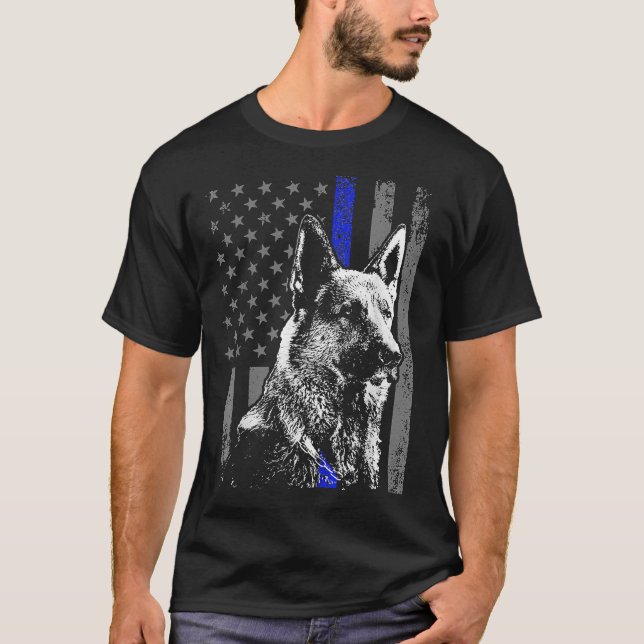 Thin Blue Line Flag K  German Shepherd Police Dog  T-Shirt (Front)