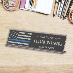 Thin Blue Line Flag Law Enforcement Police Desk Name Plate