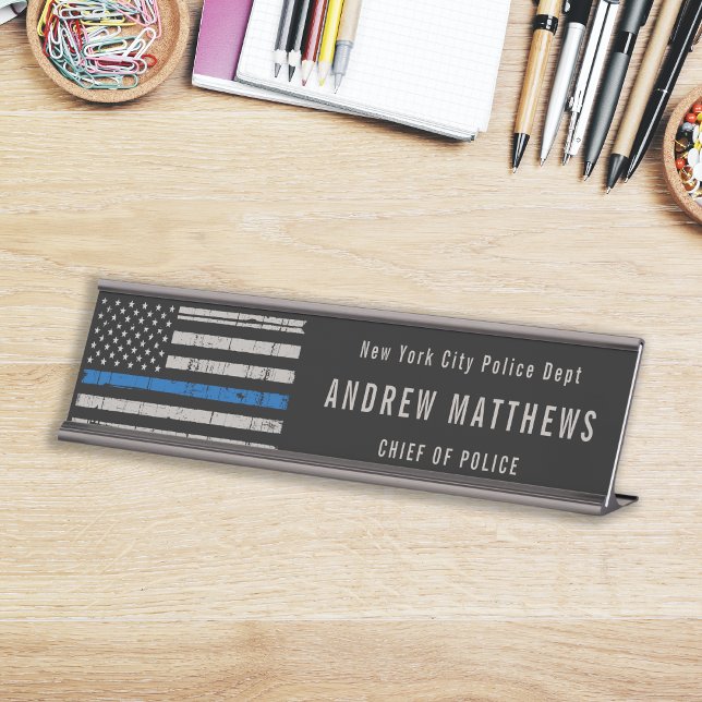 Thin Blue Line Flag Law Enforcement Police Desk Name Plate (Creator Uploaded)