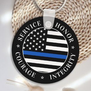 Thin Blue Line Flag Law Enforcement Police Officer Key Ring