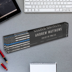 Thin Blue Line Flag Law Enforcement Police Officer Nameplate