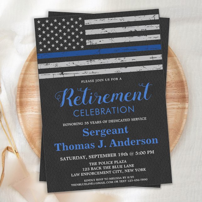 Thin Blue Line Flag Leather Police Retirement Invitation (Creator Uploaded)