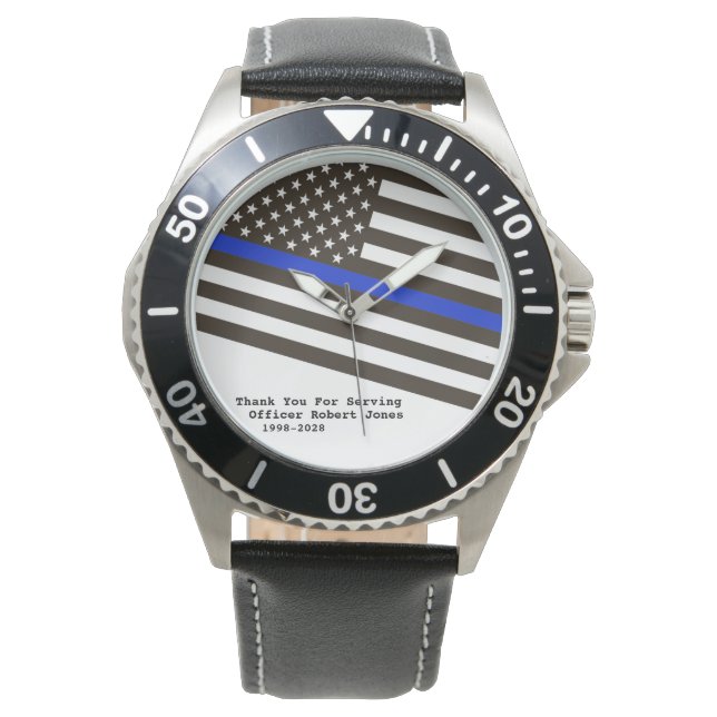 *~* Thin Blue Line Flag Men Police Officer Man's Watch (Front)