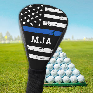Thin Blue Line Flag Personalised Monogram Police Golf Head Cover