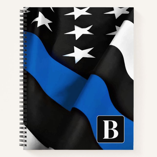 Thin Blue Line Flag Personalised Police Notebook (Front)