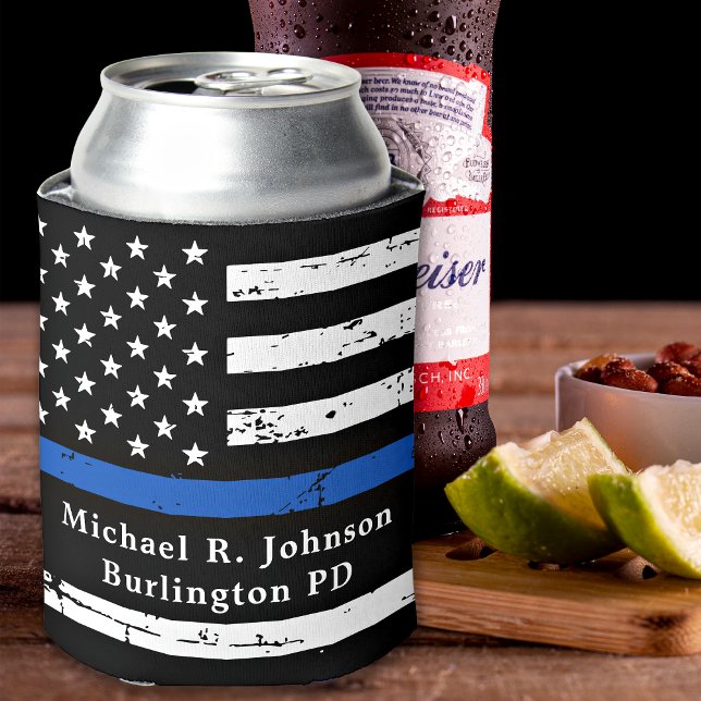 Thin Blue Line Flag Personalised Police Officer  Can Cooler (Creator Uploaded)
