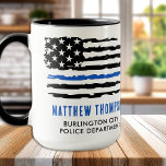 Thin Blue Line Flag Personalised Police Officer Mug<br><div class="desc">Introducing the perfect coffee mug for police officers and law enforcement agents, featuring the iconic Thin Blue Line and American flag design. This mug is a great way to show your support for those who serve and protect our communities. Personalise your mug with your name and department to make it...</div>