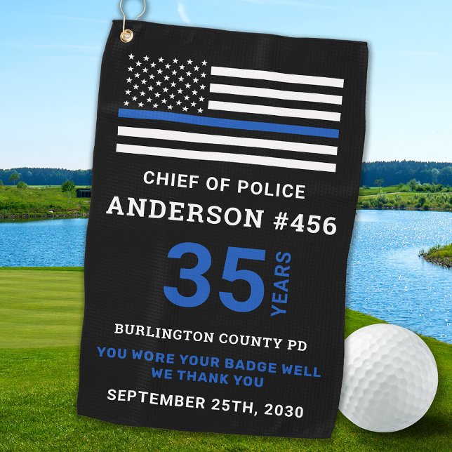 Thin Blue Line Flag Personalised Police Retirement Golf Towel (Creator Uploaded)