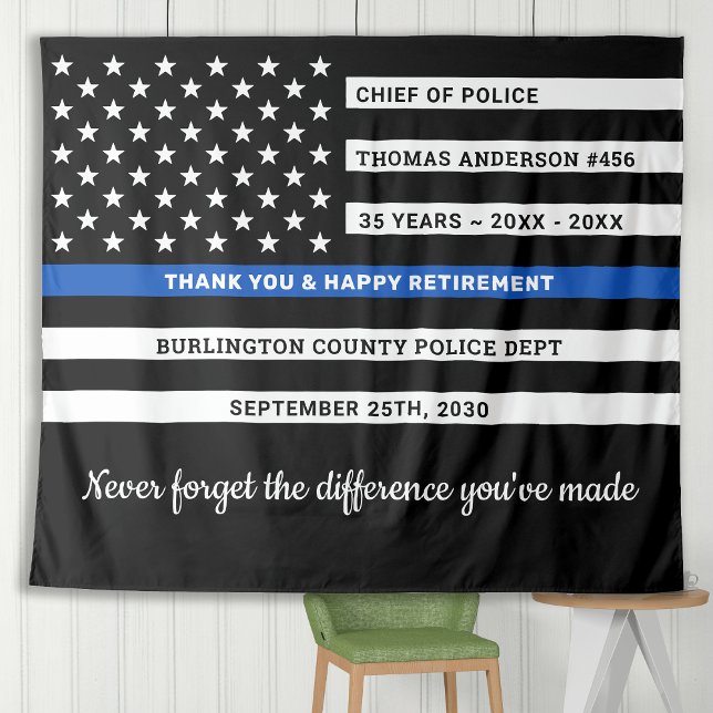 Thin Blue Line Flag Personalised Police Retirement Tapestry (Creator Uploaded)