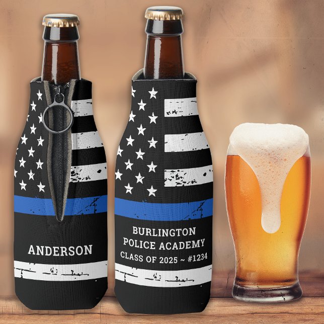 Thin Blue Line Flag Police Academy Graduation Bottle Cooler (Creator Uploaded)