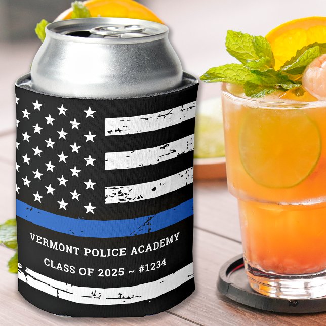 Thin Blue Line Flag Police Academy Graduation  Can Cooler (Creator Uploaded)