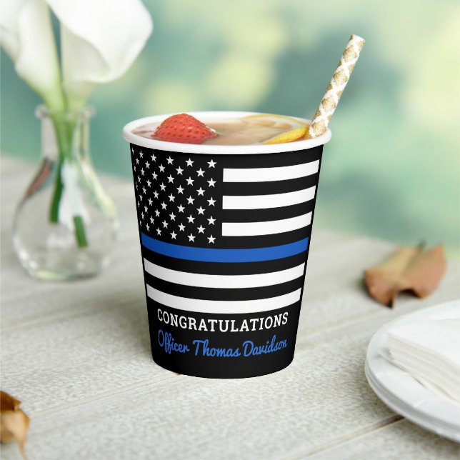 Thin Blue Line Flag Police Graduation Party Paper Cups (Insitu)