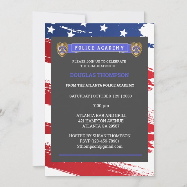 Thin Blue Line Flag Police Officer Graduation   In Invitation (Front)