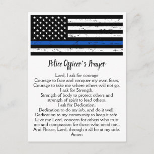 Thin Blue Line Flag Police Officer Prayer Postcard