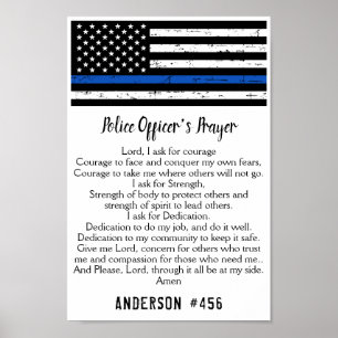 Thin Blue Line Flag Police Officer Prayer Poster