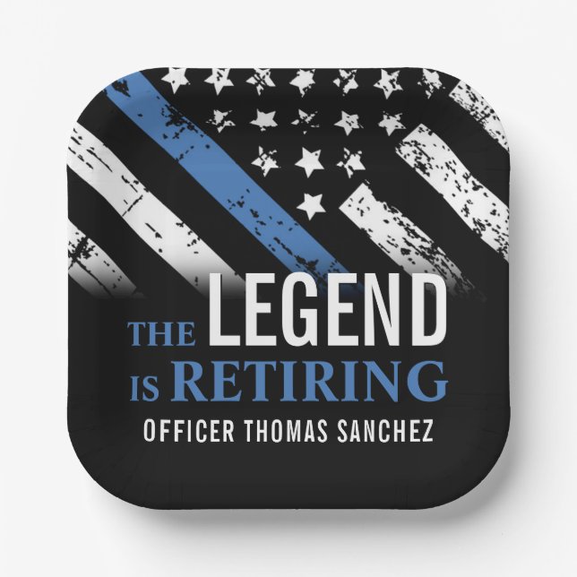 Thin Blue Line Flag Police Officer Retirement Paper Plate (Front)