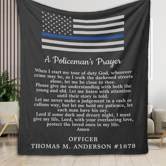 Thin Blue Line Flag Police Policeman's Prayer Fleece Blanket (Creator Uploaded)