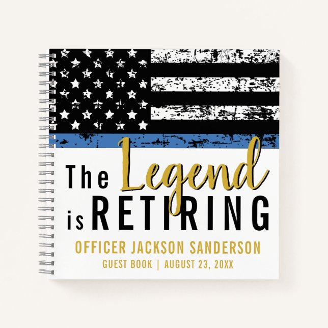 Thin Blue Line Flag Police Retirement Guest Book (Front)