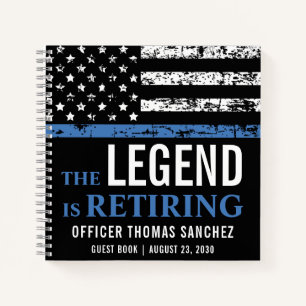 Thin Blue Line Flag Police Retirement Guestbook Notebook