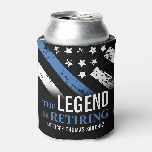 Thin Blue Line Flag Police Retirement Party Can Cooler (Can Front)