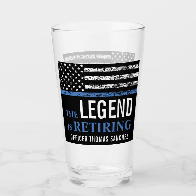 Thin Blue Line Flag Police Retirement Party Glass (Front)