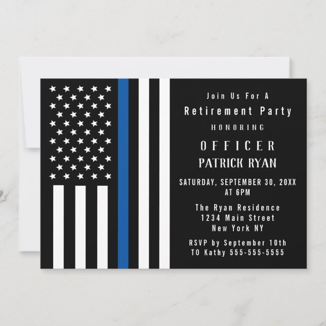 Thin Blue Line Flag Police Retirement Party Invitation (Front)