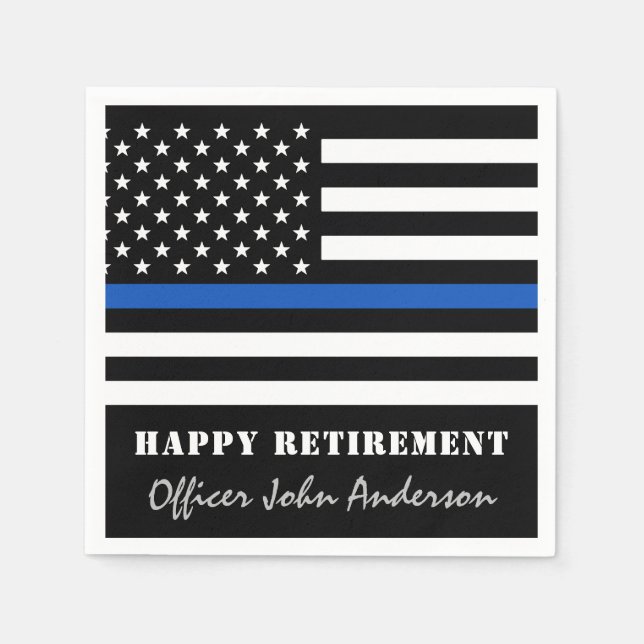 Thin Blue Line Flag Police Retirement Party Napkin (Front)