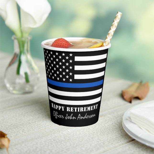 Thin Blue Line Flag Police Retirement Party Paper Cups (Insitu)