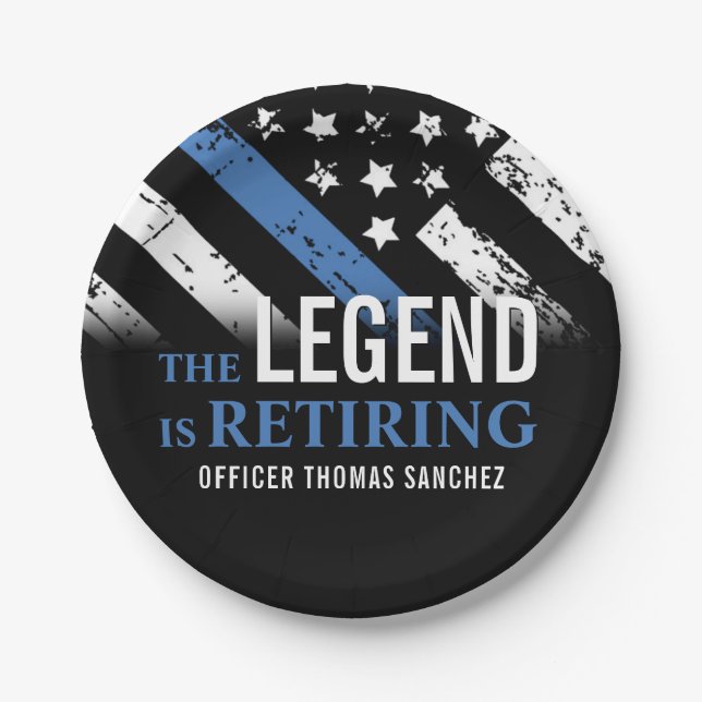 Thin Blue Line Flag Police Retirement Party Paper Plate (Front)