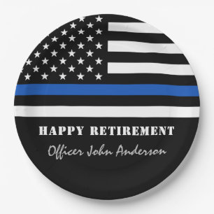 Thin Blue Line Flag Police Retirement Party Paper Plate